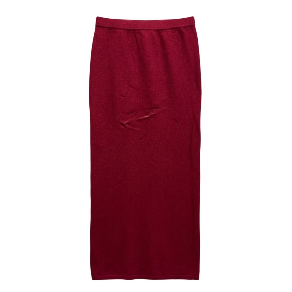 Lord & Taylor Dark Red 100% Cashmere Knit Side Slit Maxi Skirt